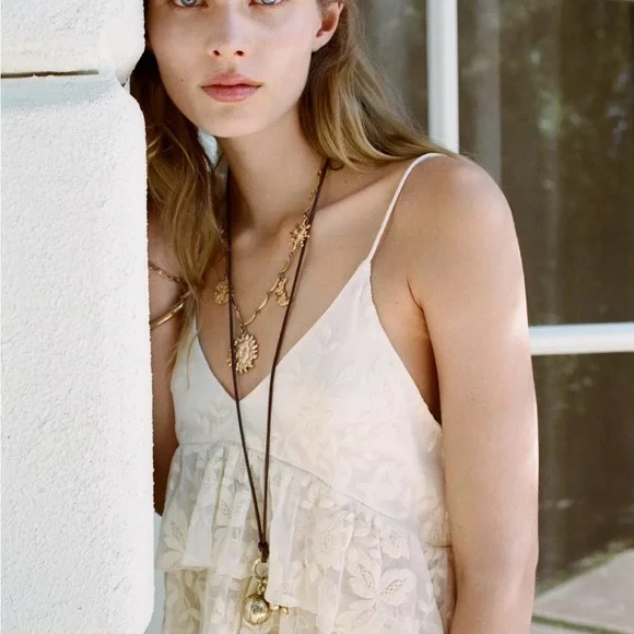 zara boho cream ruffled lace cami top - Picture 7 of 11